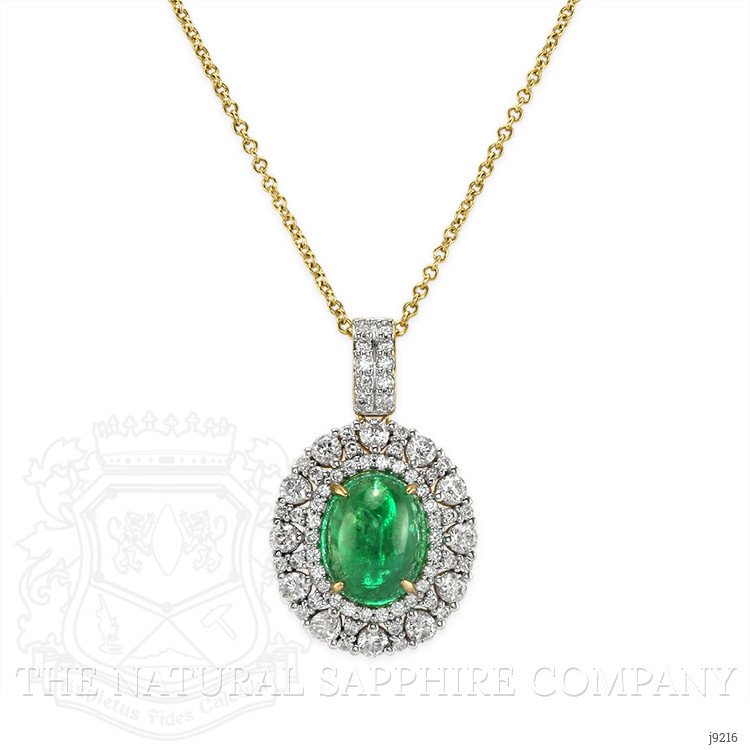 3.32 Ct. Emerald and Natural Diamond Pave Pendant, 14K Yellow Gold