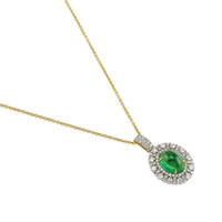 3.32 Ct. Emerald and Natural Diamond Pave Pendant, 14K Yellow Gold Image