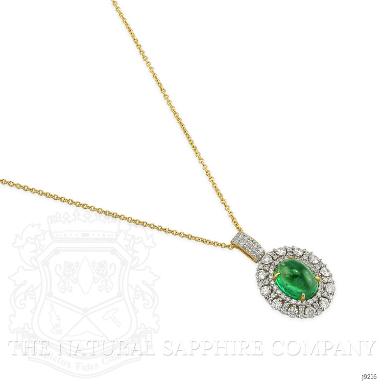 3.32 Ct. Emerald and Natural Diamond Pave Pendant, 14K Yellow Gold