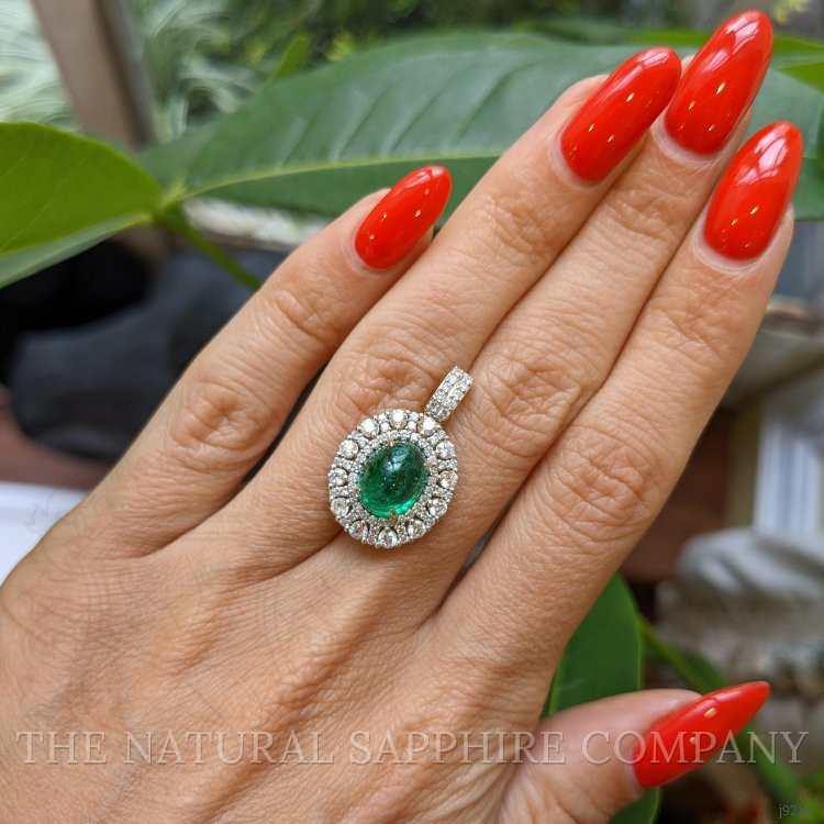 3.32 Ct. Emerald and Natural Diamond Pave Pendant, 14K Yellow Gold