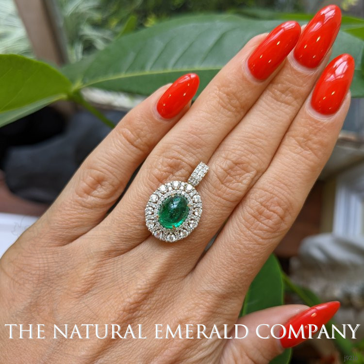 3.32 Ct. Emerald and Natural Diamond Pave Pendant, 14K Yellow Gold