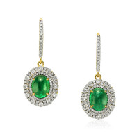4.37 Ct.Tw. Emerald Natural Diamond Pave Earrings, 14K Yellow Gold Video