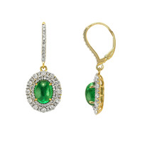 4.37 Ct.Tw. Emerald Natural Diamond Pave Earrings, 14K Yellow Gold Image