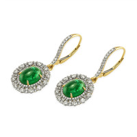4.37 Ct.Tw. Emerald Natural Diamond Pave Earrings, 14K Yellow Gold Image