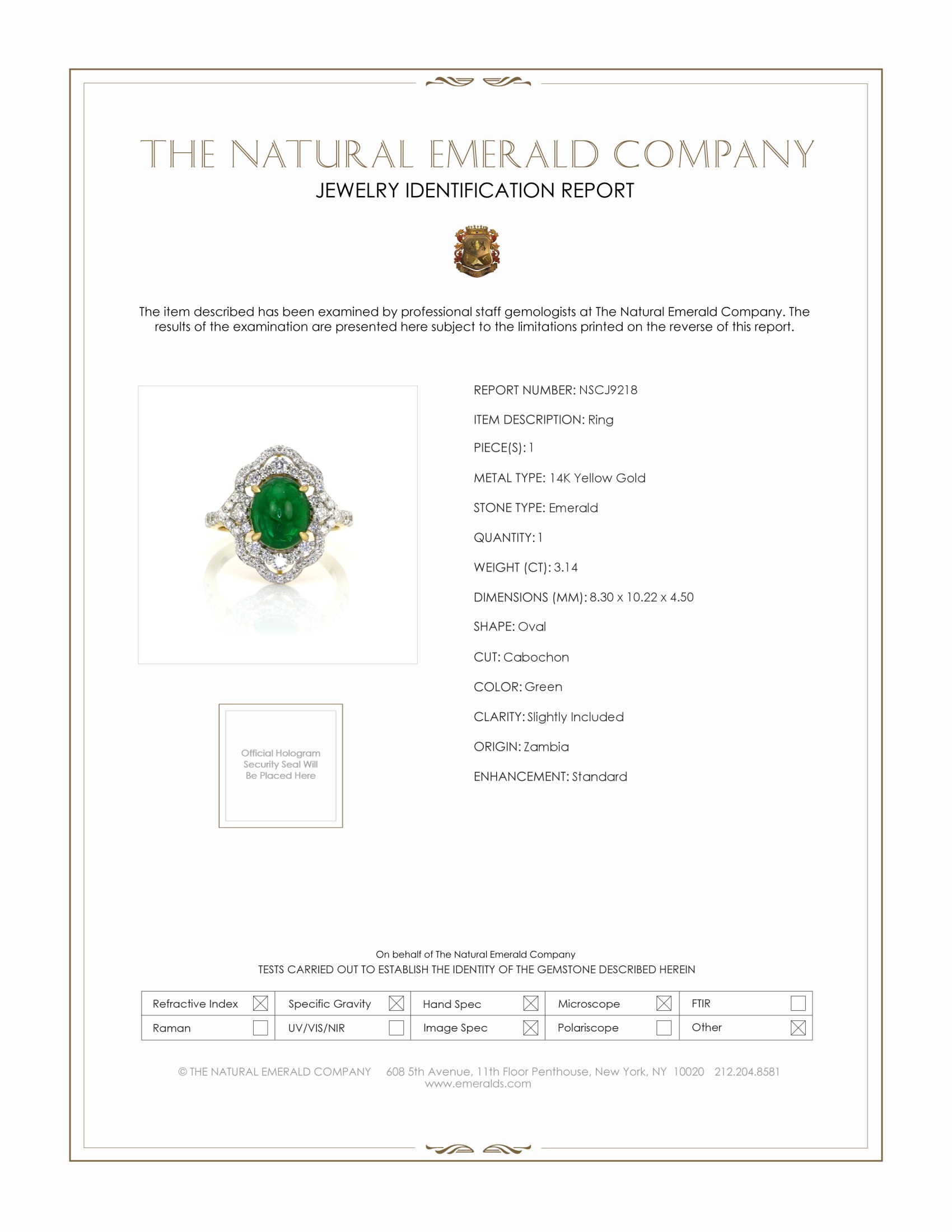 3.14 Ct. Emerald and Natural Diamond Pave Ring, 14K Yellow Gold