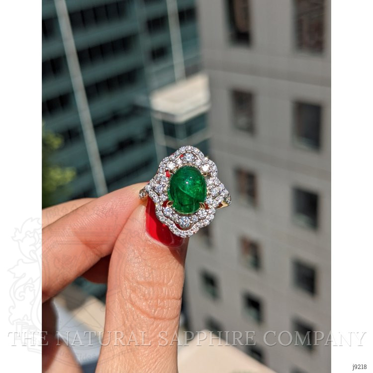 3.14 Ct. Emerald Natural Diamond Pave Ring, 14K Yellow Gold