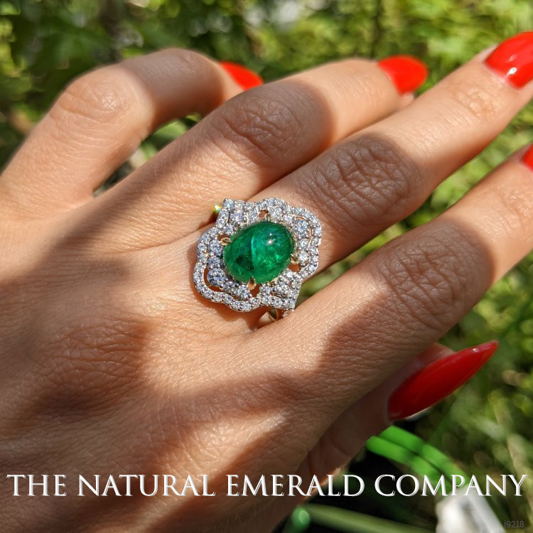 3.14 Ct. Emerald Natural Diamond Pave Ring, 14K Yellow Gold