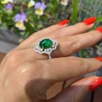 3.14 Ct. Emerald Natural Diamond Pave Ring, 14K Yellow Gold Life Style