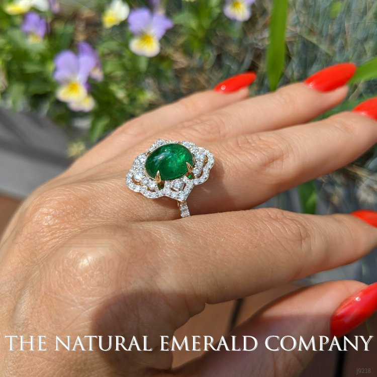 3.14 Ct. Emerald Natural Diamond Pave Ring, 14K Yellow Gold