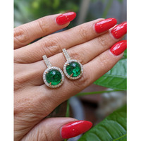 10.93 Ct.Tw. Emerald Natural Diamond Pave Earrings, 14K Yellow Gold Life Style