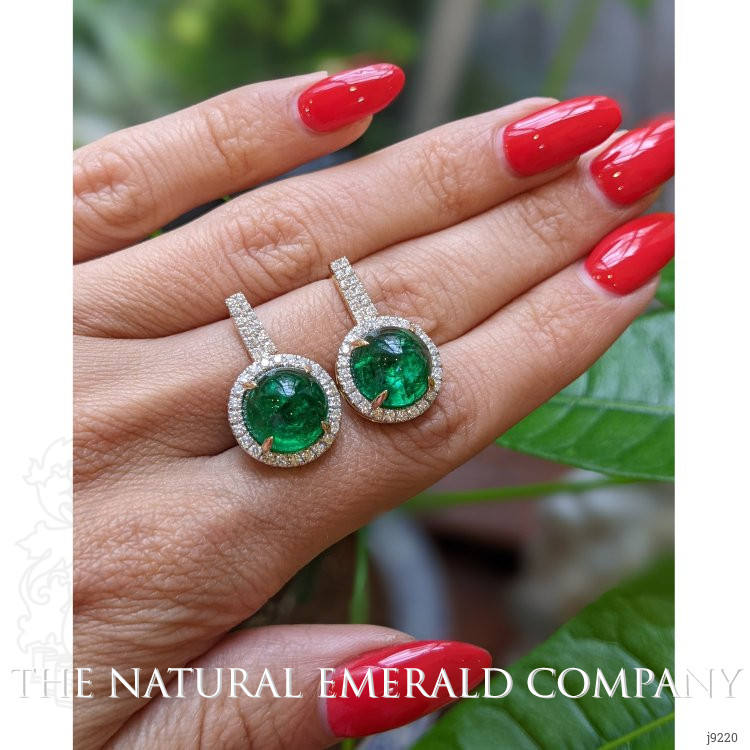 10.93 Ct.Tw. Emerald Natural Diamond Pave Earrings, 14K Yellow Gold