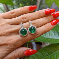 10.93 Ct.Tw. Emerald Natural Diamond Pave Earrings, 14K Yellow Gold Life Style