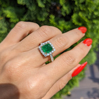 3.15 Ct. Emerald Natural Diamond Pave Ring, 14K Yellow Gold Life Style