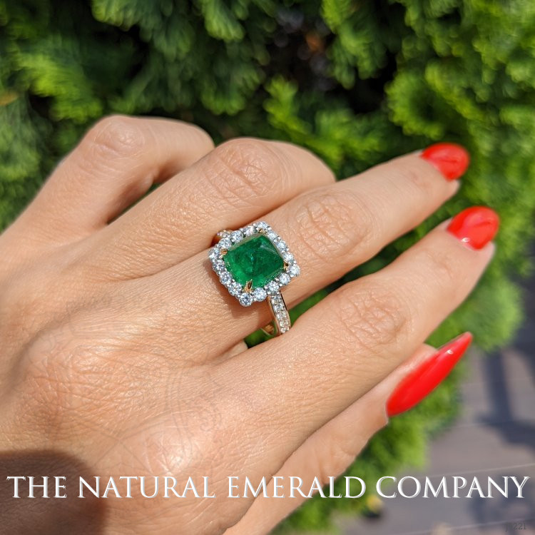 3.15 Ct. Emerald Natural Diamond Pave Ring, 14K Yellow Gold