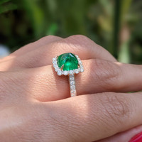3.15 Ct. Emerald Natural Diamond Pave Ring, 14K Yellow Gold Life Style