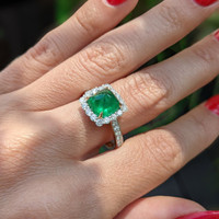 3.15 Ct. Emerald Natural Diamond Pave Ring, 14K Yellow Gold Life Style
