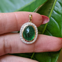 4.50 Ct. Emerald Natural Diamond Pave Pendant, 14K Yellow Gold Life Style