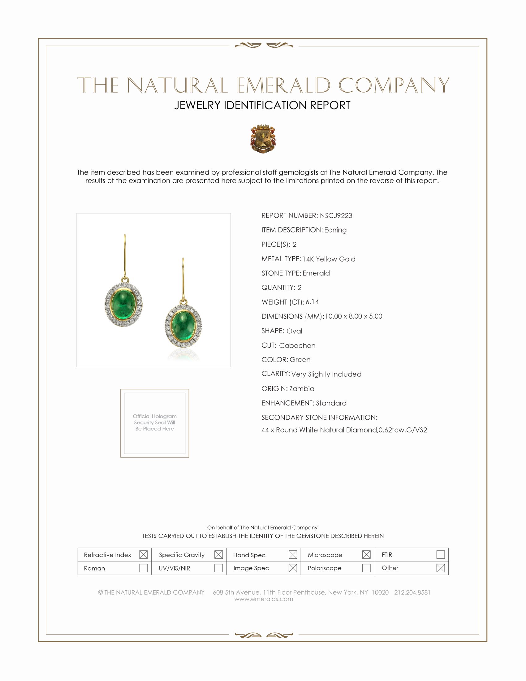 6.14 Ct.Tw. Emerald and Natural Diamond Pave Earrings, 14K Yellow Gold