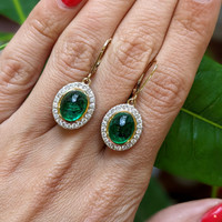 6.14 Ct.Tw. Emerald Natural Diamond Pave Earrings, 14K Yellow Gold Life Style