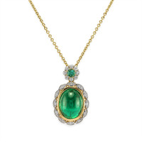 4.67 Ct. Emerald Emerald Pave Pendant, 14K Yellow Gold Image