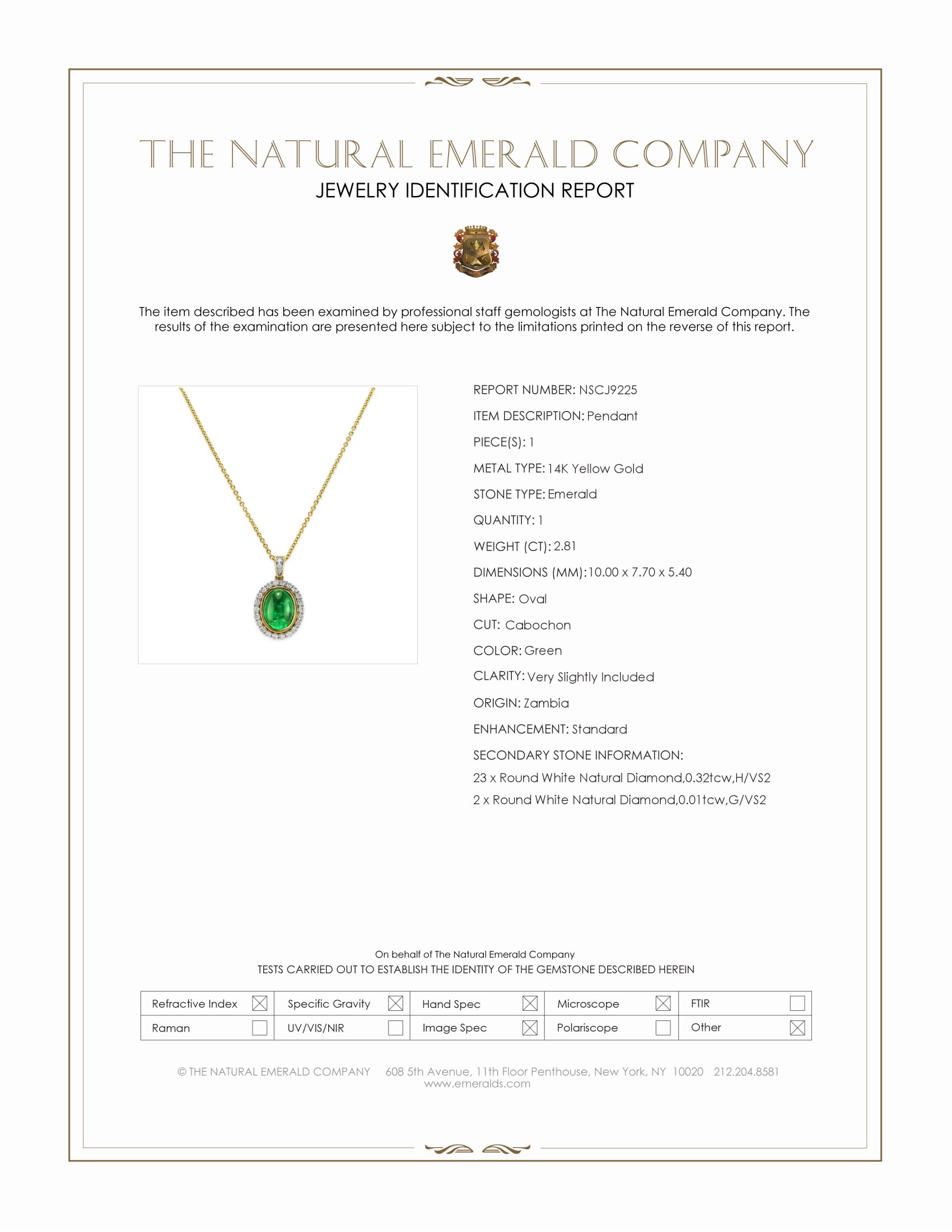 2.81 Ct. Emerald and Natural Diamond Pave Pendant, 14K Yellow Gold