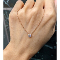 0.42 Ct. White Sapphire Bezel Necklace, 14K Rose Gold Life Style