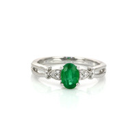 0.77 Ct. Emerald Natural Diamond Accent Stones Ring, 14K White Gold Video