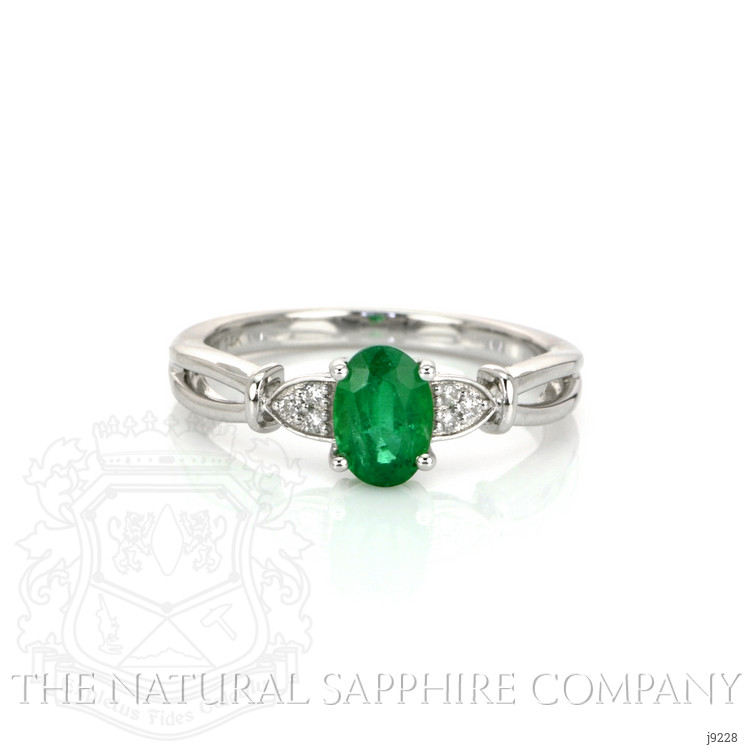 0.77 Ct. Emerald Natural Diamond Accent Stones Ring, 14K White Gold