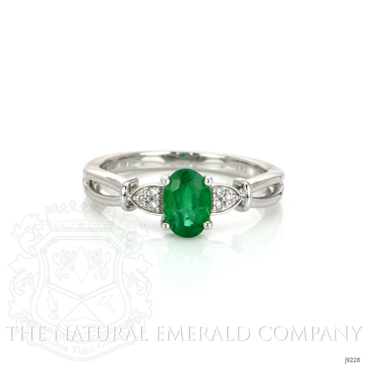 0.77 Ct. Emerald Natural Diamond Accent Stones Ring, 14K White Gold