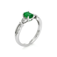 0.77 Ct. Emerald Natural Diamond Accent Stones Ring, 14K White Gold Image