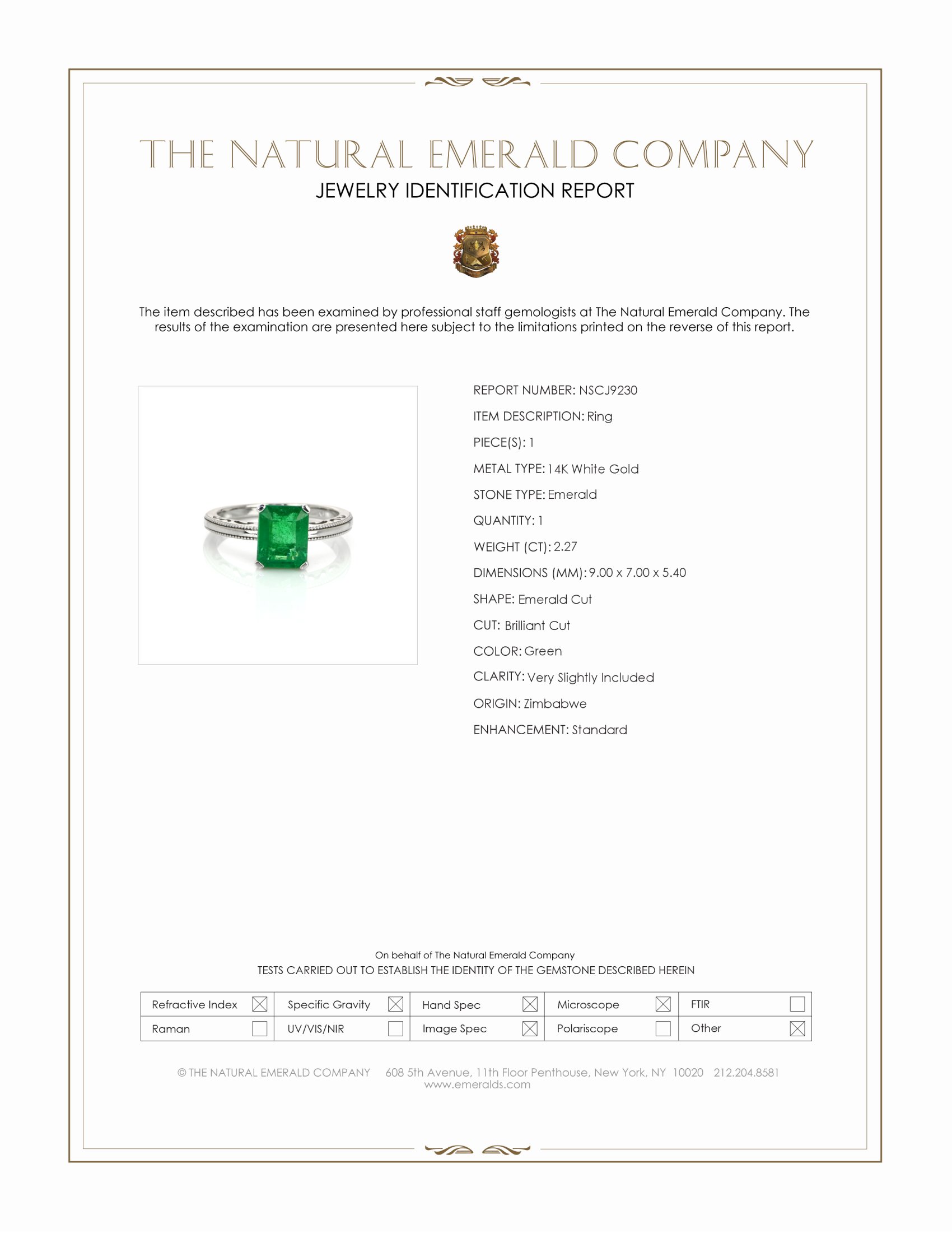 2.27 Ct. Emerald Solitaire Ring, 14K White Gold