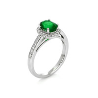1.11 Ct. Emerald Natural Diamond Pave Ring, 14K White Gold Image