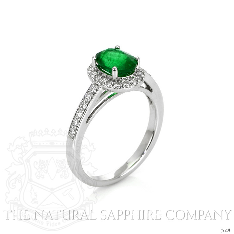 1.11 Ct. Emerald Natural Diamond Pave Ring, 14K White Gold