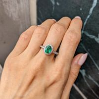 1.11 Ct. Emerald and Natural Diamond Pave Ring, 14K White Gold Life Style