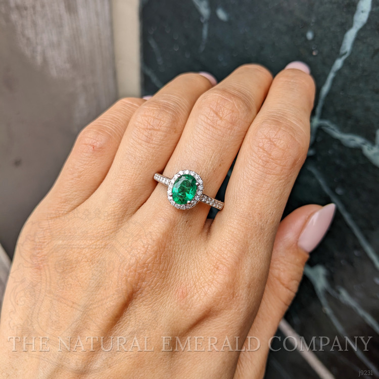 1.11 Ct. Emerald and Natural Diamond Pave Ring, 14K White Gold
