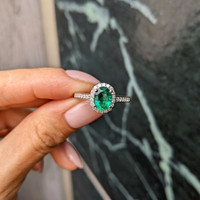 1.11 Ct. Emerald and Natural Diamond Pave Ring, 14K White Gold Life Style