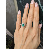 1.11 Ct. Emerald and Natural Diamond Pave Ring, 14K White Gold Life Style