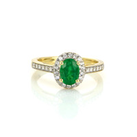 1.11 Ct. Emerald Natural Diamond Pave Ring, 14K Yellow Gold Video