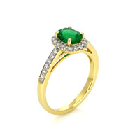 1.11 Ct. Emerald Natural Diamond Pave Ring, 14K Yellow Gold Image