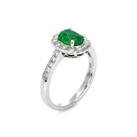 1.13 Ct. Emerald Natural Diamond Pave Ring, 14K White Gold Image