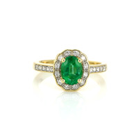 1.13 Ct. Emerald Natural Diamond Pave Ring, 14K Yellow Gold Video