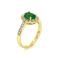 1.13 Ct. Emerald Natural Diamond Pave Ring, 14K Yellow Gold Image