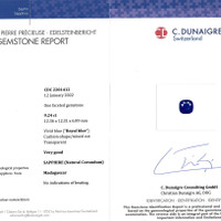 9.24 Ct. Blue Sapphire and Natural Diamond Three Stone Ring, Platinum 950 Scan Report