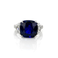 9.24 Ct. Blue Sapphire and Natural Diamond Three Stone Ring, Platinum 950 Video