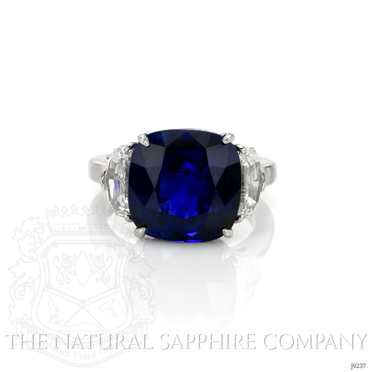 9.24 Ct. Blue Sapphire and Natural Diamond Three Stone Ring, Platinum 950