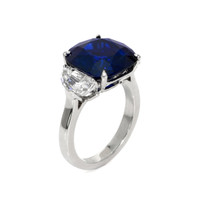 9.24 Ct. Blue Sapphire and Natural Diamond Three Stone Ring, Platinum 950 Image