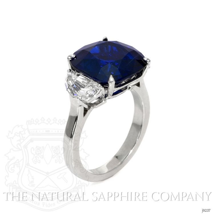 9.24 Ct. Blue Sapphire and Natural Diamond Three Stone Ring, Platinum 950