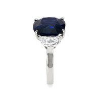 9.24 Ct. Blue Sapphire and Natural Diamond Three Stone Ring, Platinum 950 Image