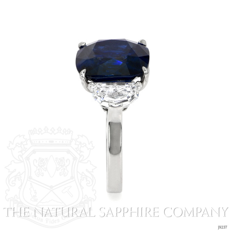 9.24 Ct. Blue Sapphire and Natural Diamond Three Stone Ring, Platinum 950