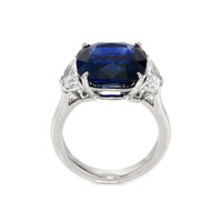 9.24 Ct. Blue Sapphire and Natural Diamond Three Stone Ring, Platinum 950 Image